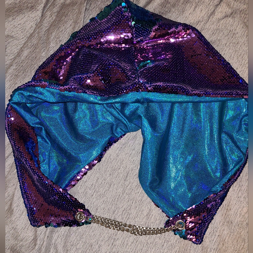 Purple & Blue Flip Sequin Reversible Rave Festival Hood